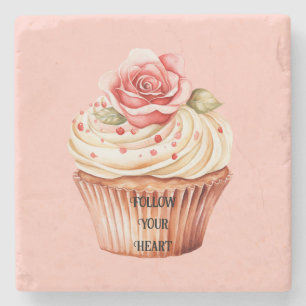 Schicke rosa Rosen-Cupcake Steinuntersetzer