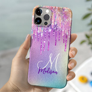 Schicke rosa Rosen-Einhorn tropft Glitter-Monogram Case-Mate iPhone 14 Hülle