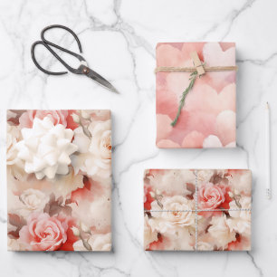 Schicke rosa Rosen Florale Herzen Geburtstag Geschenkpapier Set