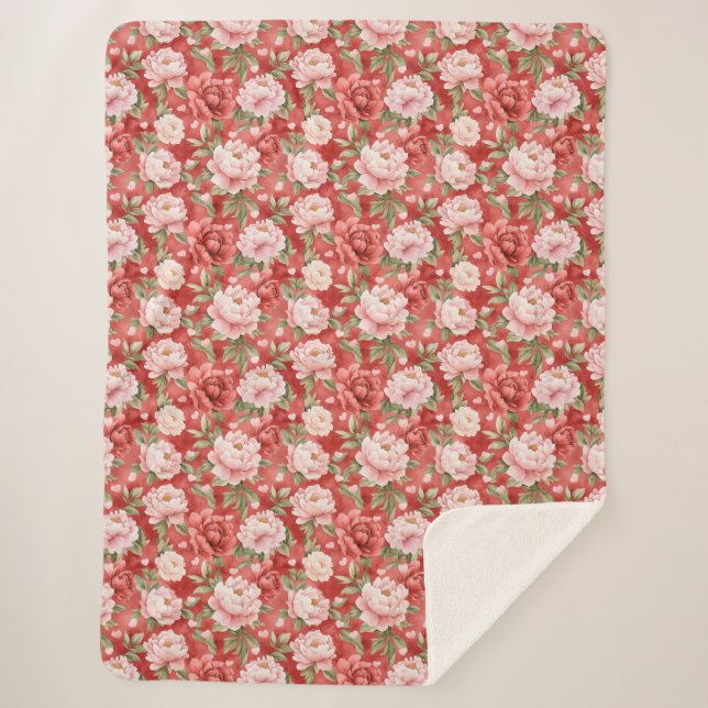Schicke rosa rote Blumen Sherpadecke (Vorderseite)