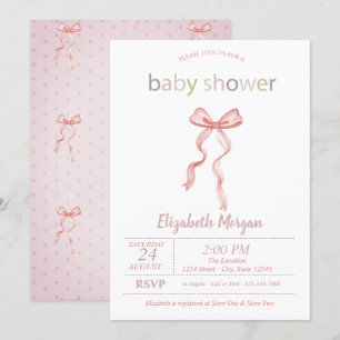 Schicke rosa Schleife gepunktet Baby Shower  Einladung