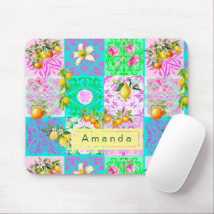 Schicke rosa sizilianische Zitrus-Collage-Fliesen Mousepad