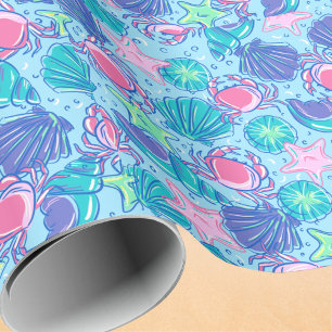 Schicke rosa Strandkrabben-Schalen-Sand-Dollar-Ver Geschenkpapier