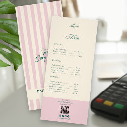 Schicke rosa Streifen Grüne Bäckerei-Logo QR Preis Werbekarte