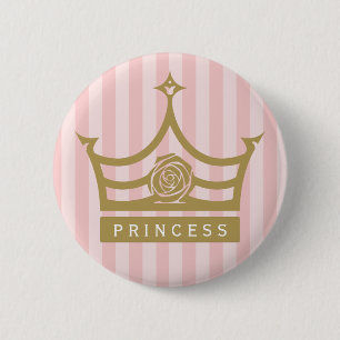 Schicke rosa Streifen und goldene Rose Prinzessinn Button