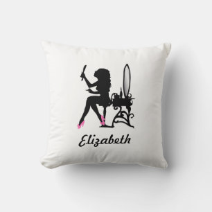Schicke rosa und schwarze Silhouette einer Modefra Kissen