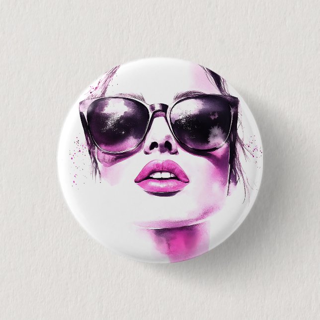 Schicke rosa Wasserfarbe Mode Frau Sonnenbrille Button (Vorderseite)