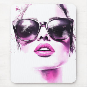 Schicke rosa Wasserfarbe Mode Frau Sonnenbrille Mousepad