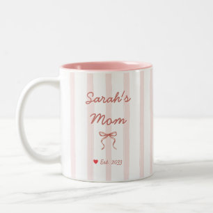 Schicke rosa Wasserfarben Streifen und Schleife Ma Zweifarbige Tasse