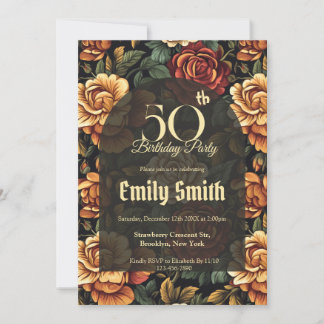Schicke Rose Floral 50. Geburtstag Einladung