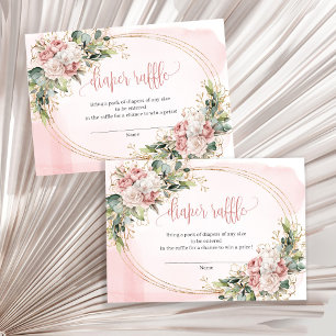 Schicke Rose Gold Blumen Grün Diaper-Raffle Begleitkarte