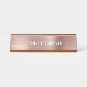 Schicke Rose Gold gebürstete Metall Art Deco Typog Schreibtischnamensplakette