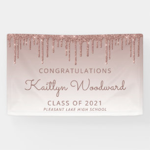 Schicke Rose Gold Glitter-Drip-Abschlussfeier Banner