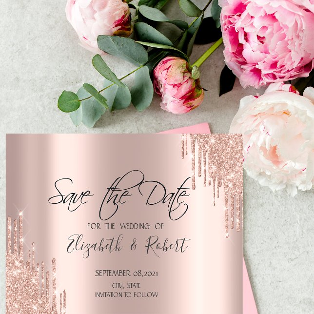 Schicke Rose Gold Glitter Drips Save The Date (Von Creator hochgeladen)
