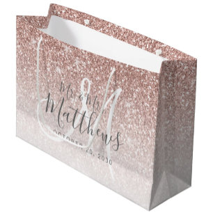 Schicke Rose Gold Glitter Schrift Monogramm Hochze Große Geschenktüte