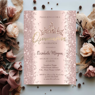Schicke Rose Gold Glitterstaub Krone Quinceañera Einladung