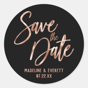 Schicke Rose Gold Moderne Typografie Save the Date Runder Aufkleber
