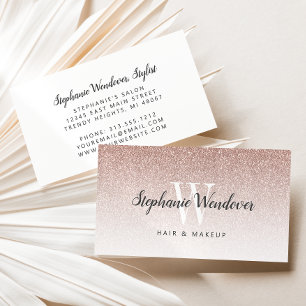 Schicke Rose Gold Ombre Glitter Monogramm Visitenkarte