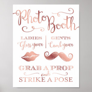 Schicke Rose Gold PHOTO BOOTH GRAB A PROP Zeichen  Poster