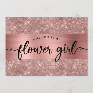 Schicke Roségold-Blumenmädchen-Hochzeits-Einladung Einladung