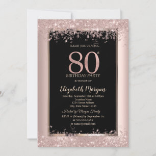 Schicke Roségold Glitter Funken 80. Geburtstag Einladung