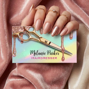 Schicke Roségold Glitter Holografischer Friseur Visitenkarte
