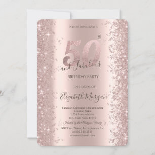 Schicke Roségold Glitzer Diamanten 50. Geburtstag Einladung