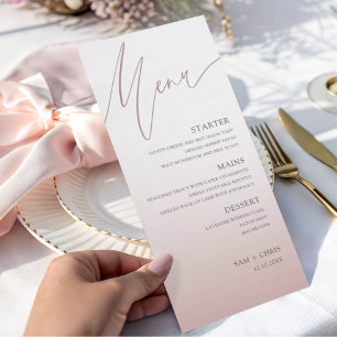 Schicke Roségold-Hochzeitsmenükarte Menükarte