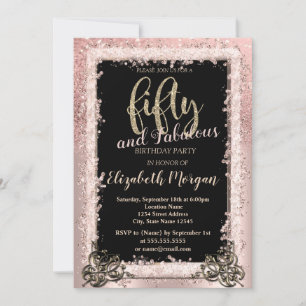 Schicke Roségold Rahmen Glitter 50. Geburtstagsfei Einladung