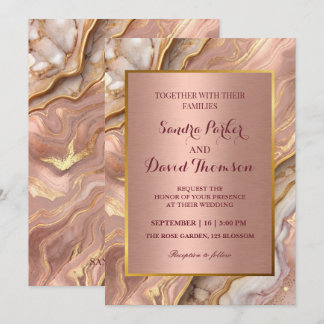 Schicke roségoldene Marmor- und Achat-Hochzeitsein Einladung