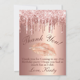 Schicke roségoldene tropfende Glitter-Geburtstag Dankeskarte