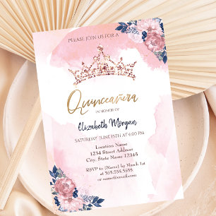 Schicke Rosen Gold Glitter Krone Blumen Quinceaner Einladung