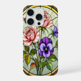 Schicke Rosen wilde Veilchen Buntglas iPhone 15 Pro Hülle