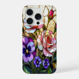 Schicke Rosen wilde Veilchen Buntglas iPhone 15 Pro Hülle