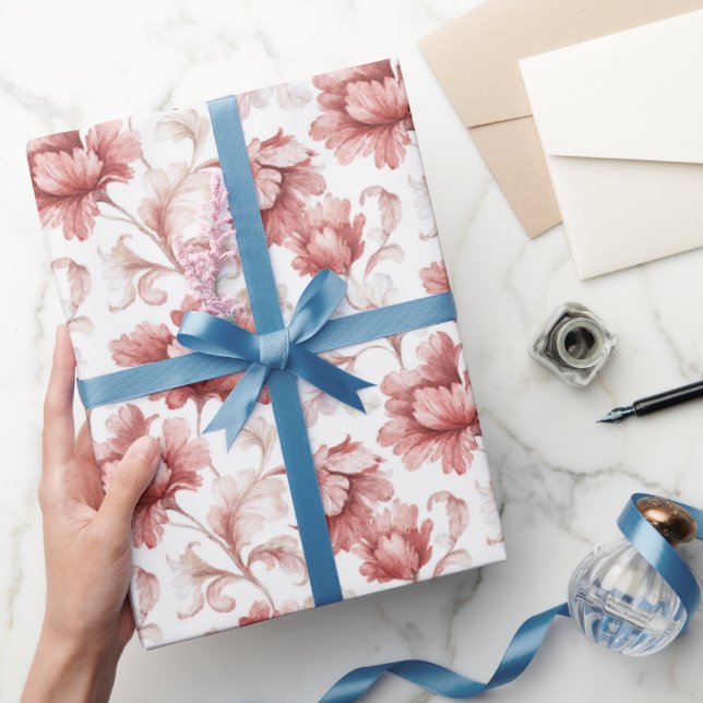Schicke rote Blumen Brautparty Geschenkpapier (Schenken)