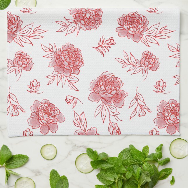 Schicke rote Blumen   Geschirrtuch (Gefaltet)