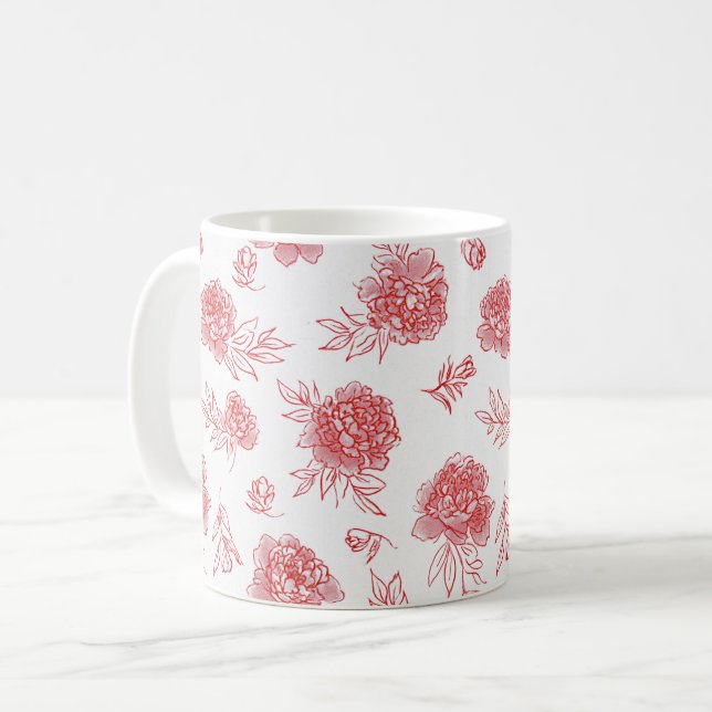 Schicke rote Blumen Kaffeetasse (Vorderseite Links)