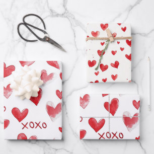 Schicke rote Creme Valentinstag Liebe Geschenkpapier Set