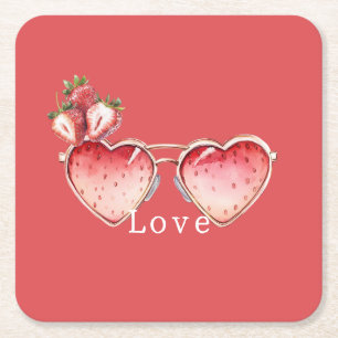 Schicke rote Erdbeeren-Herz-farbige Brille Rechteckiger Pappuntersetzer