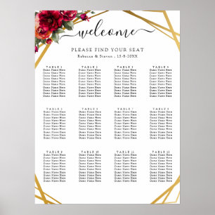 Schicke rote florale falsche Gold-Hochzeits-Sitzor Poster