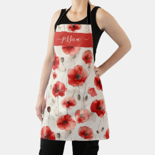 Schicke rote Mohn-Schriftname-Schürze Schürze