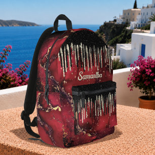 Schicke rote schwarze tropfende Glitter-Monogramm- Bedruckter Rucksack