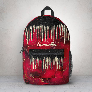 Schicke rote schwarze tropfende Glitter-Monogramm- Bedruckter Rucksack