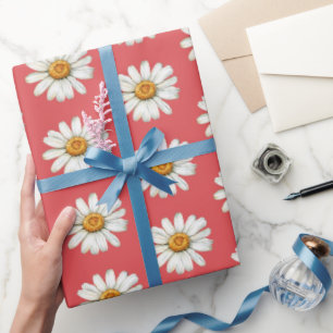Schicke rote weiße Margeriten Blumen Geburtstag Geschenkpapier