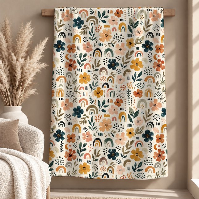 Schicke Rust-Sage-Regenbogen-Blumen-Boho-Decke Fleecedecke (Chic Rust Sage Rainbow Flower Boho Blanket)