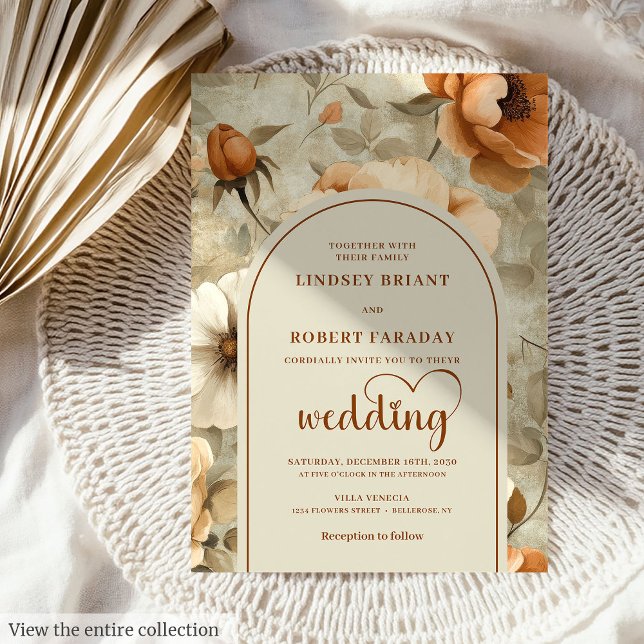 Schicke Rustikale Boho Terrakotta Elfenbein Floral Einladung (Rustic Boho Terra Cotta Ivory Floral Wedding Invitation)