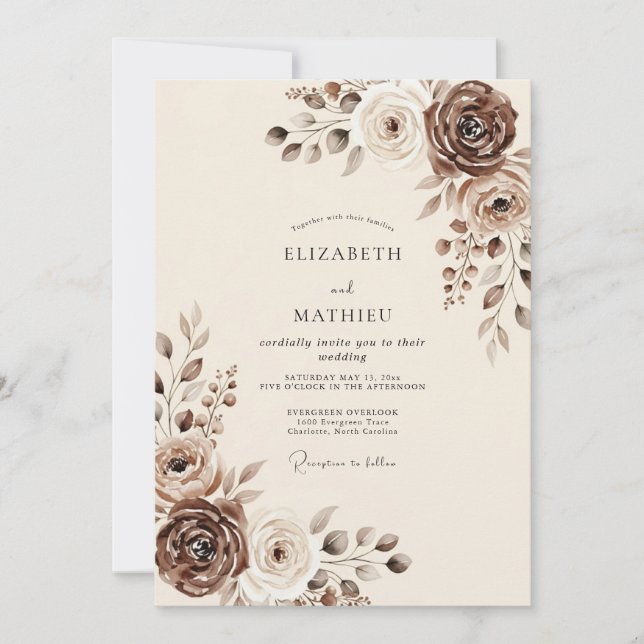 Schicke rustikale Mocha-Hochzeit Einladung (Vorderseite)