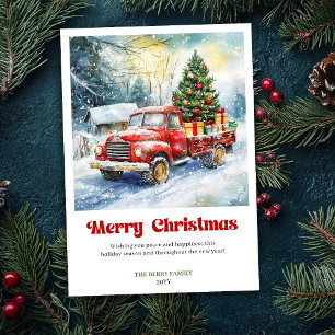 Schicke rustikale rote LKW-Weihnachtsszene-Grußkar Feiertagskarte