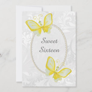 Schicke Schmetterlinge Damast Sweet Sixteen Doppel Einladung