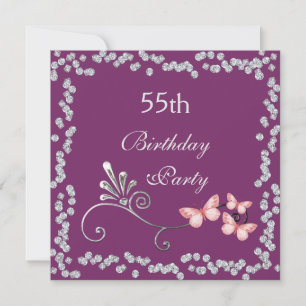 Schicke Schmetterlinge u. Diamant-55. Geburtstag Einladung